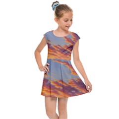 Summer Sunset Over Beach Kids  Cap Sleeve Dress by GardenOfOphir