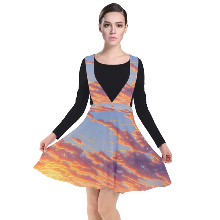 Summer Sunset Over Beach Plunge Pinafore Dress