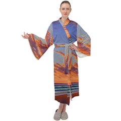 Summer Sunset Over Beach Maxi Velvet Kimono by GardenOfOphir