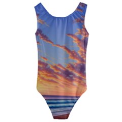 Summer Sunset Over Beach Kids  Cut-out Back One Piece Swimsuit by GardenOfOphir