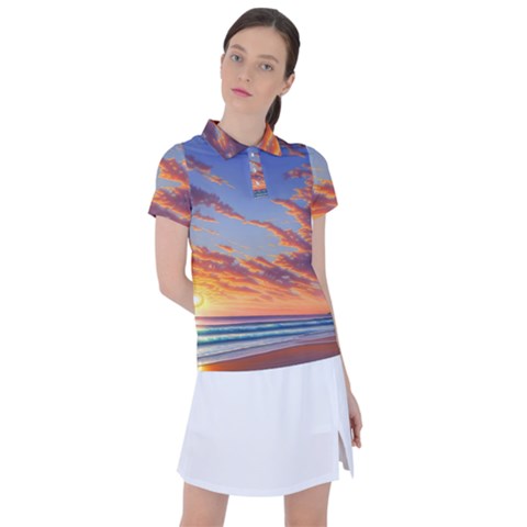 Summer Sunset Over Beach Women s Polo Tee by GardenOfOphir