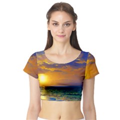 Nature Sunset Short Sleeve Crop Top by GardenOfOphir