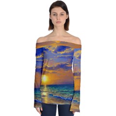 Nature Sunset Off Shoulder Long Sleeve Top by GardenOfOphir