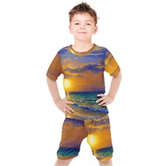 Nature Sunset Kids  Tee And Shorts Set by GardenOfOphir