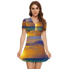 Nature Sunset V-neck High Waist Chiffon Mini Dress by GardenOfOphir