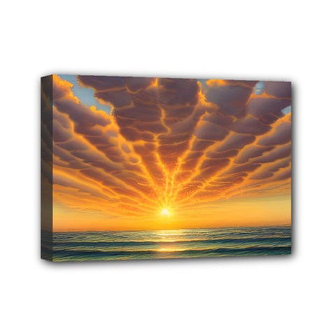 Waves At Sunset Mini Canvas 7  X 5  (stretched) by GardenOfOphir