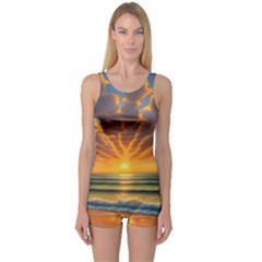 Waves At Sunset One Piece Boyleg Swimsuit by GardenOfOphir