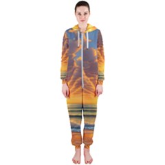 Waves At Sunset Hooded Jumpsuit (ladies) by GardenOfOphir