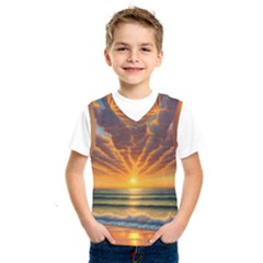 Waves At Sunset Kids  Basketball Tank Top by GardenOfOphir