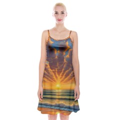 Waves At Sunset Spaghetti Strap Velvet Dress by GardenOfOphir