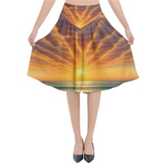 Waves At Sunset Flared Midi Skirt by GardenOfOphir