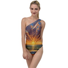 Waves At Sunset To One Side Swimsuit by GardenOfOphir