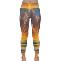 Waves At Sunset Lightweight Velour Classic Yoga Leggings by GardenOfOphir