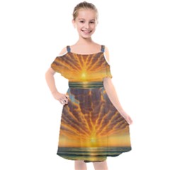 Waves At Sunset Kids  Cut Out Shoulders Chiffon Dress by GardenOfOphir