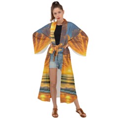 Waves At Sunset Maxi Kimono by GardenOfOphir