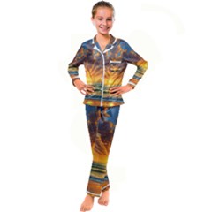 Waves At Sunset Kid s Satin Long Sleeve Pajamas Set by GardenOfOphir