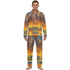 Waves At Sunset Men s Long Sleeve Velvet Pocket Pajamas Set by GardenOfOphir