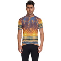 Waves At Sunset Men s Short Sleeve Cycling Jersey by GardenOfOphir