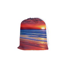 Golden Sunset Over Beach Drawstring Pouch (small) by GardenOfOphir