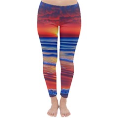 Golden Sunset Over Beach Classic Winter Leggings by GardenOfOphir