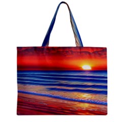 Golden Sunset Over Beach Zipper Mini Tote Bag by GardenOfOphir