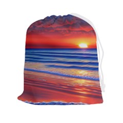 Golden Sunset Over Beach Drawstring Pouch (2xl) by GardenOfOphir