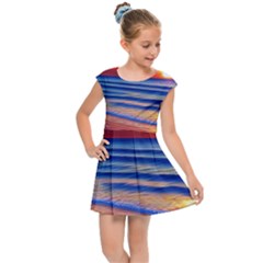 Golden Sunset Over Beach Kids  Cap Sleeve Dress by GardenOfOphir