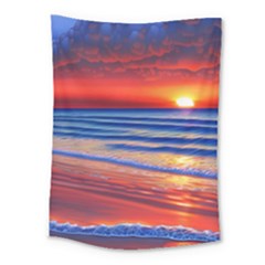 Golden Sunset Over Beach Medium Tapestry by GardenOfOphir