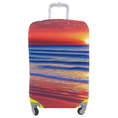 Golden Sunset Over Beach Luggage Cover (medium) by GardenOfOphir