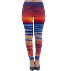 Golden Sunset Over Beach Lightweight Velour Leggings by GardenOfOphir