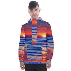 Golden Sunset Over Beach Men s Front Pocket Pullover Windbreaker by GardenOfOphir