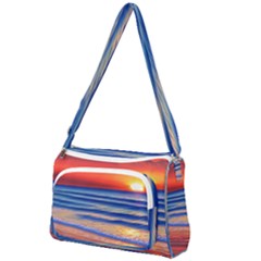 Golden Sunset Over Beach Front Pocket Crossbody Bag by GardenOfOphir