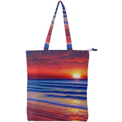 Golden Sunset Over Beach Double Zip Up Tote Bag