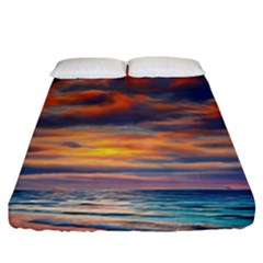 Serene Sunset Over Beach Fitted Sheet (king Size) by GardenOfOphir