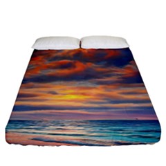 Serene Sunset Over Beach Fitted Sheet (california King Size) by GardenOfOphir