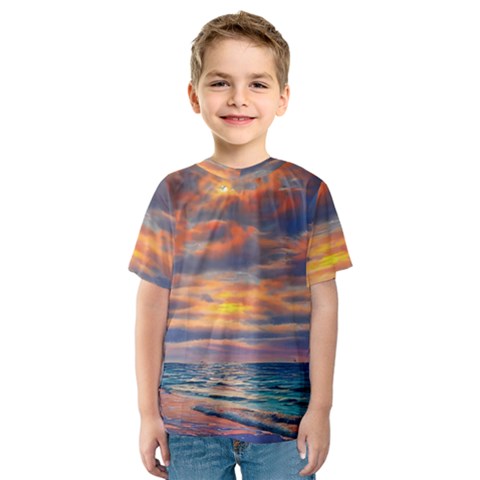 Serene Sunset Over Beach Kids  Sport Mesh Tee by GardenOfOphir