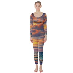 Serene Sunset Over Beach Long Sleeve Catsuit by GardenOfOphir