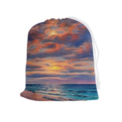 Serene Sunset Over Beach Drawstring Pouch (xl) by GardenOfOphir