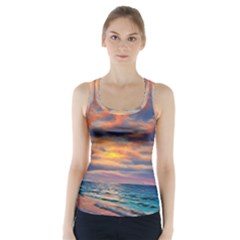 Serene Sunset Over Beach Racer Back Sports Top by GardenOfOphir