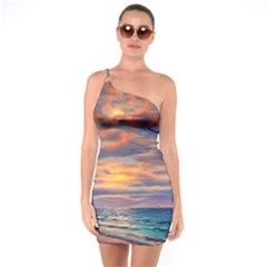 Serene Sunset Over Beach One Soulder Bodycon Dress by GardenOfOphir