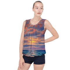 Serene Sunset Over Beach Bubble Hem Chiffon Tank Top by GardenOfOphir