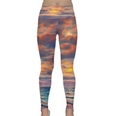 Serene Sunset Over Beach Lightweight Velour Classic Yoga Leggings by GardenOfOphir