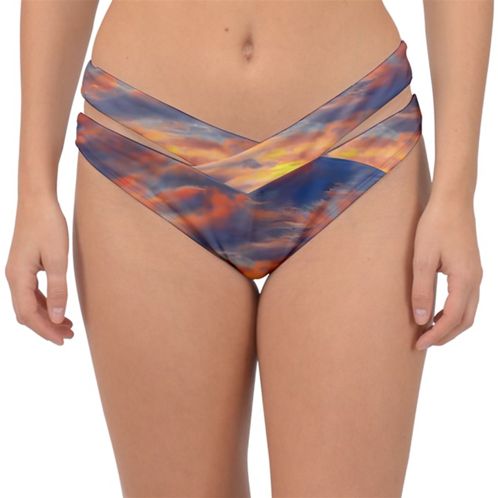 Serene Sunset Over Beach Double Strap Halter Bikini Bottoms