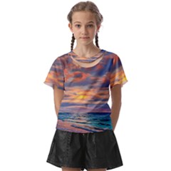 Serene Sunset Over Beach Kids  Front Cut Tee by GardenOfOphir