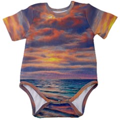 Serene Sunset Over Beach Baby Short Sleeve Bodysuit by GardenOfOphir