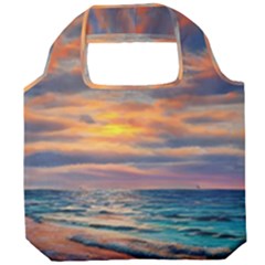 Serene Sunset Over Beach Foldable Grocery Recycle Bag by GardenOfOphir