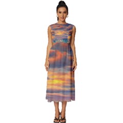 Serene Sunset Over Beach Sleeveless Round Neck Midi Dress