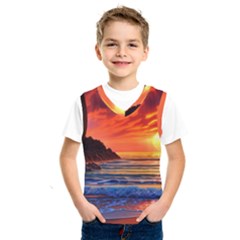 Reflecting Sunset Over Beach Kids  Basketball Tank Top by GardenOfOphir