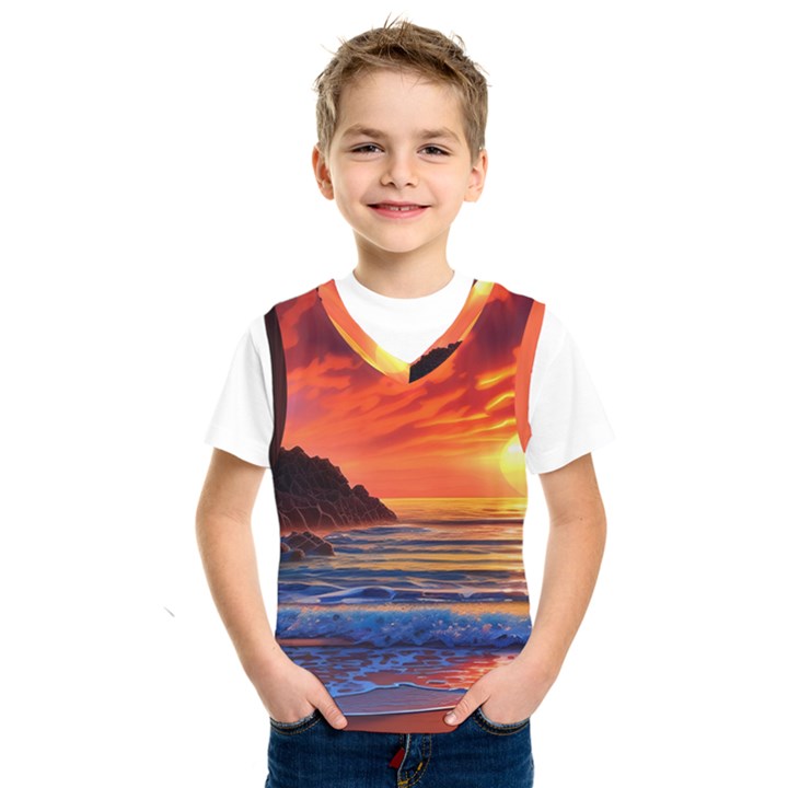 Reflecting Sunset Over Beach Kids  Basketball Tank Top