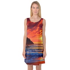 Reflecting Sunset Over Beach Sleeveless Satin Nightdress by GardenOfOphir